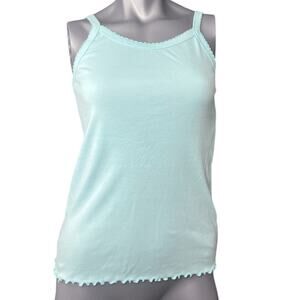 Tank Top Ruffle Bottom Women’s Thin Strap Small Square Neck Light Blue Y2K Teal